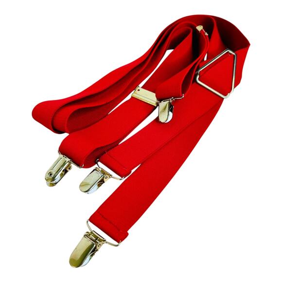 Red Suspenders Stretchy Canvas Gold Tone Hardware L/XL - Picture 3 of 3